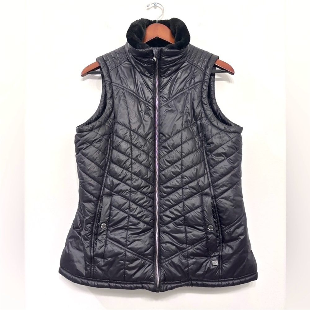 Michael Kors Puffer Vest Quilted Zip Front Faux Fur Lined Black Women’s M NWOT